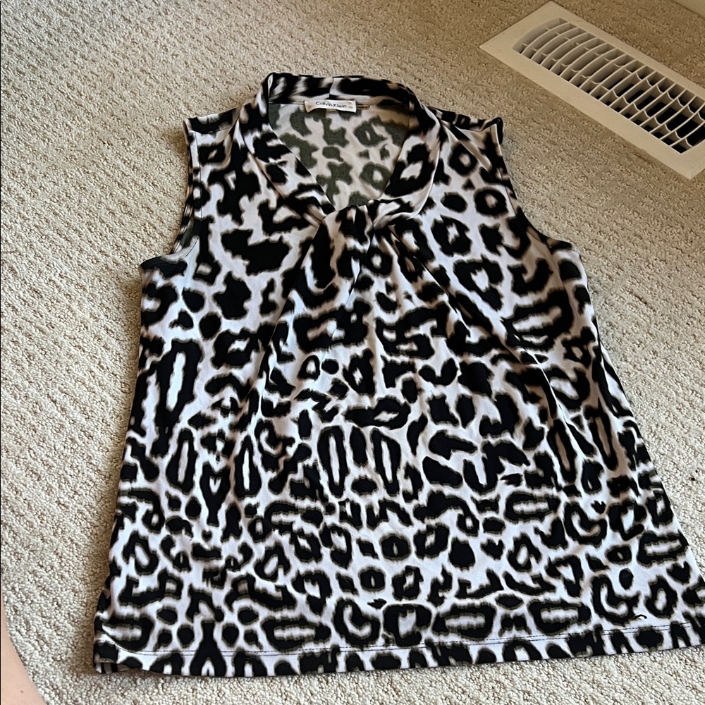Calvin Klein Black and White Animal Print Blouse